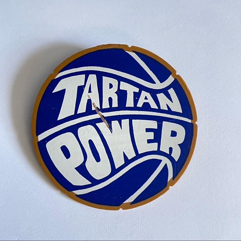 Vintage Tartan Power sports team school mascot button pin